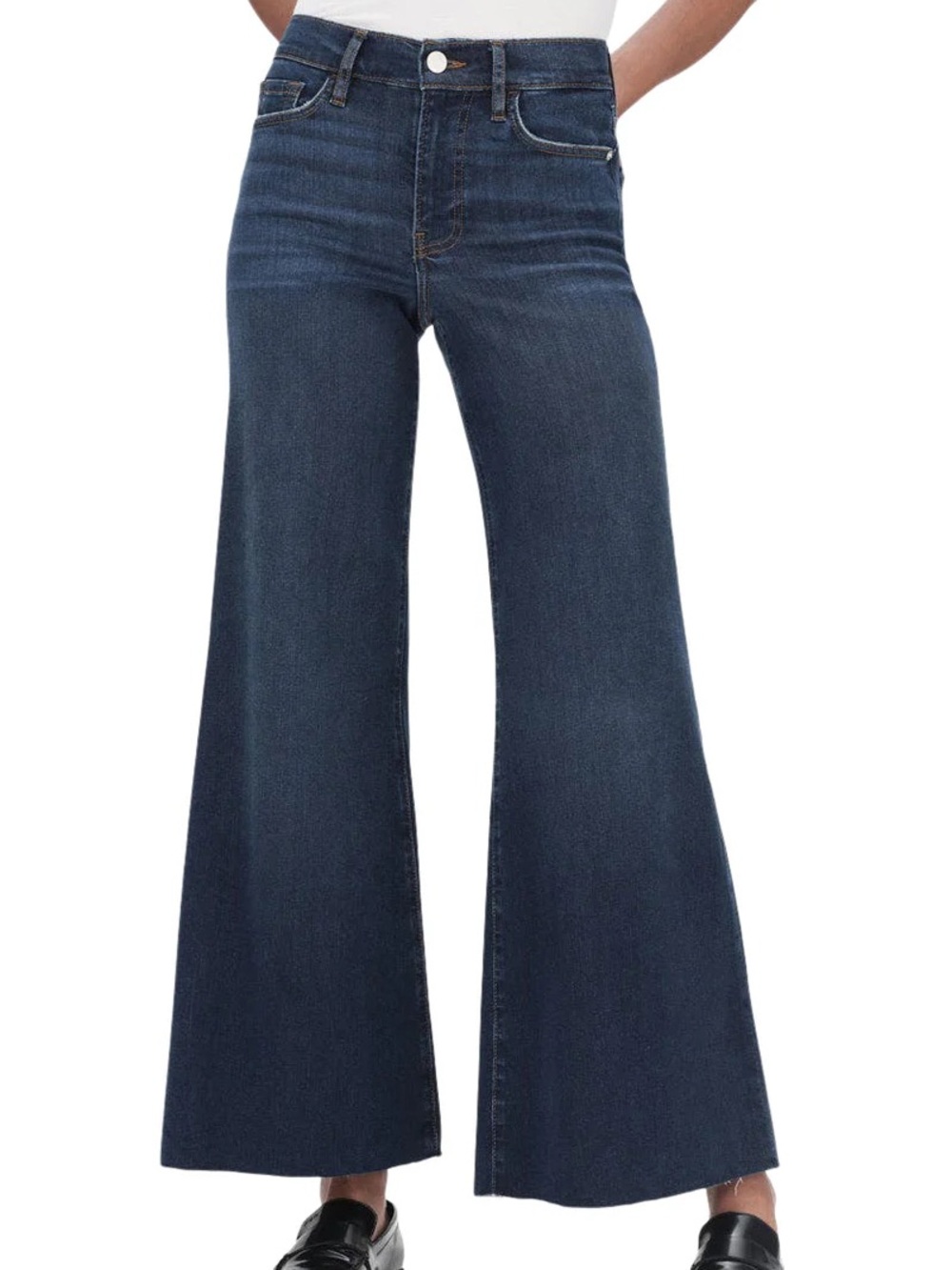 Frame Denim Le Palazzo Fit and Flare Crop  Wide Leg Dark Wash Raw Hem Size 34